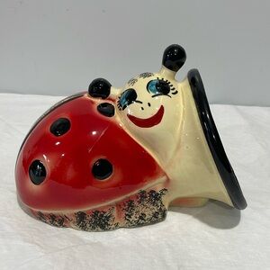Vintage Ceramic hand-painted ladybug walllpocket planter anthropomorphic